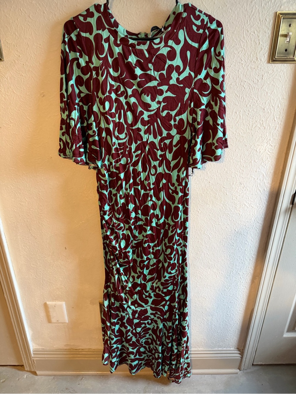 RHODE Mint and Burgundy Abstract Floral Maxi Dress